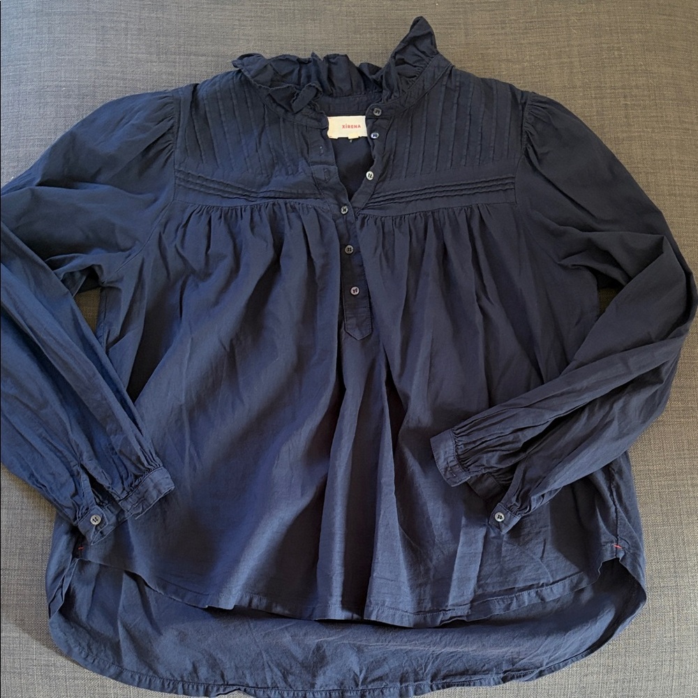 Xirena Midnight Blue Ruffle Blouse